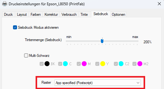 Siebdruck Einstellung Vorgerastert