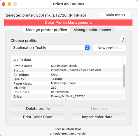 Color Profile Management Dialog