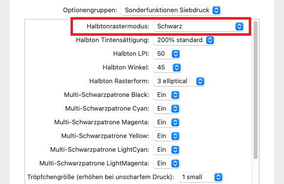 Siebdruckeinstellungen PrintFab 2.99